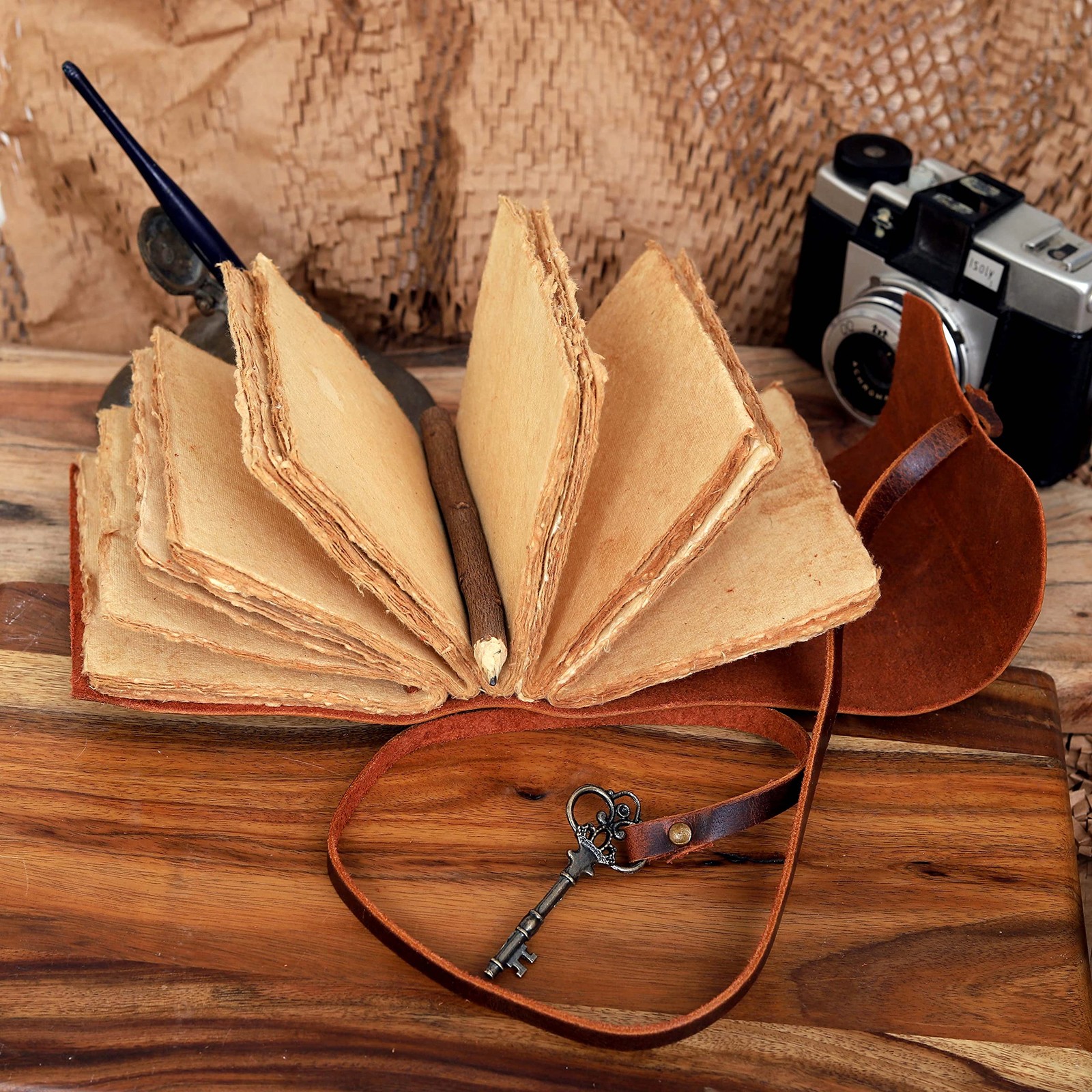 Leather Journal for Women Men Blank Deckle Edge Paper Notebook 180 GSM Brown
