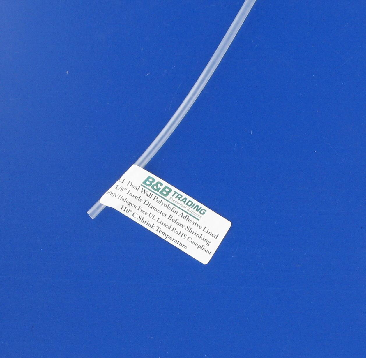 1/8 3.00mm ID X 4Ft 3:1 Ratio Clear Dual Wall Adhesive Lined Heat Shrink Tubing