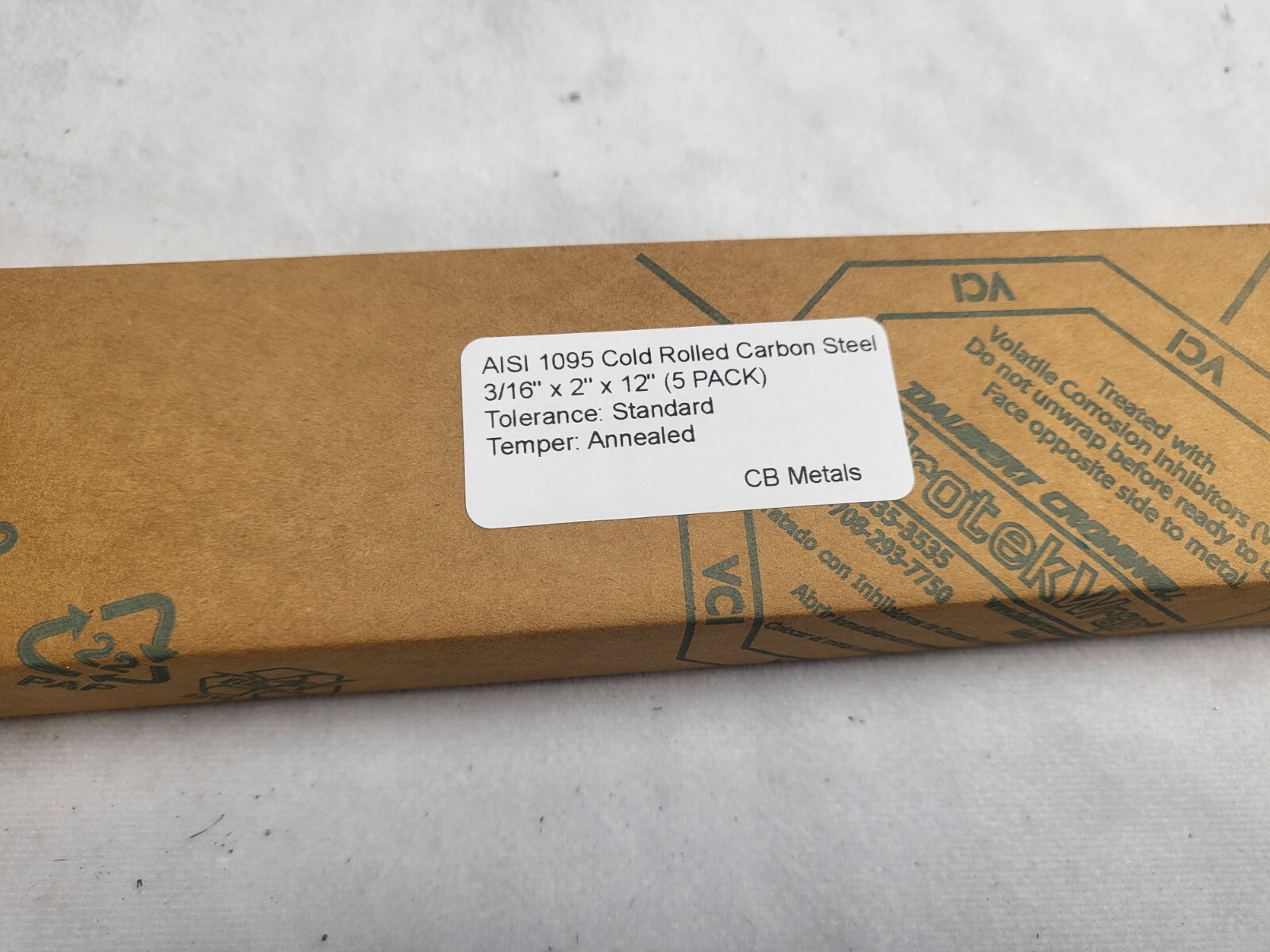 1095 Cold Rolled Carbon Steel 3/16″ x 2″ x 12″ bar, Knife Making Stock, 5 PACK