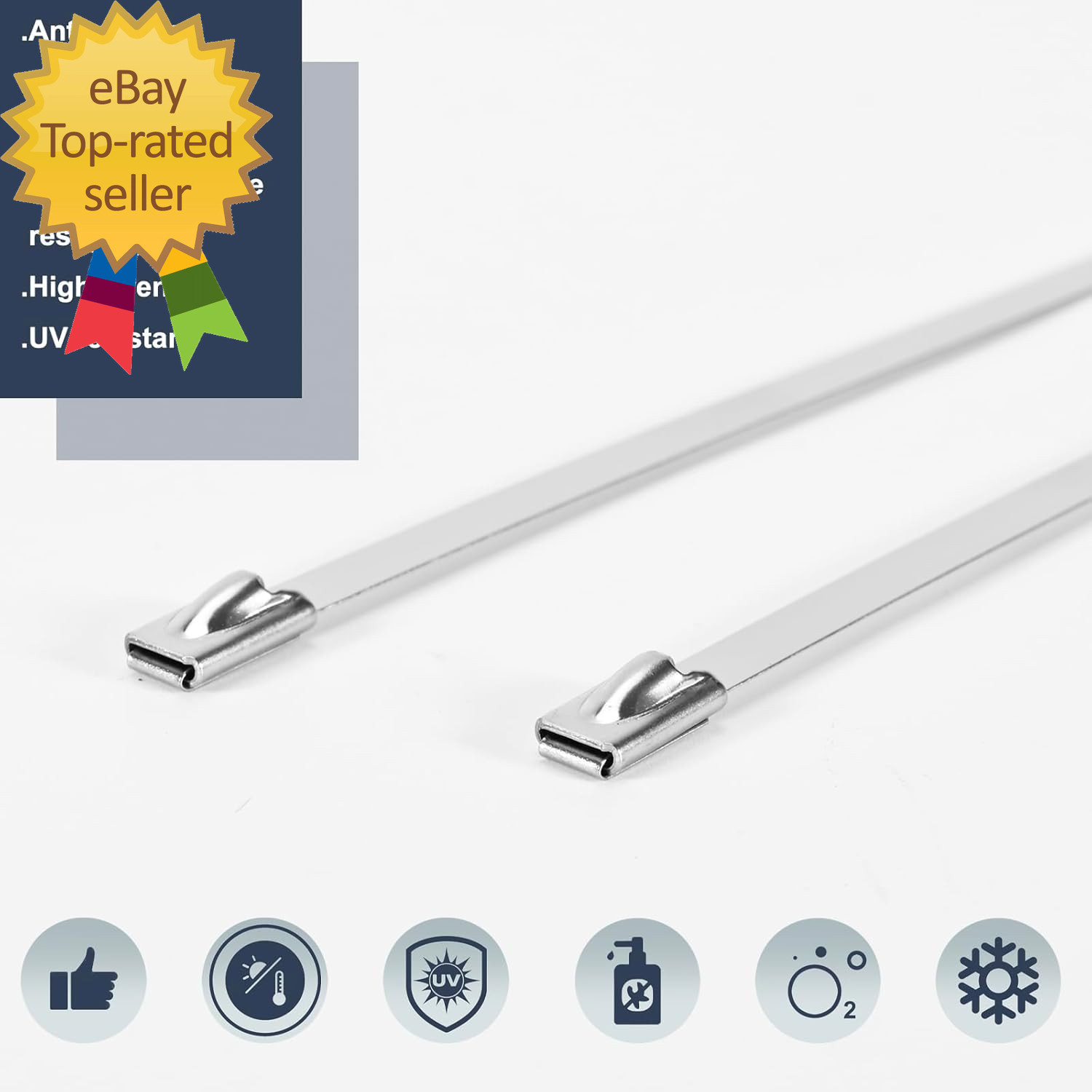 100-Pack Metal Zip Ties 11.8 Inch Heavy Duty 304 Stainless Steel Self-Locking