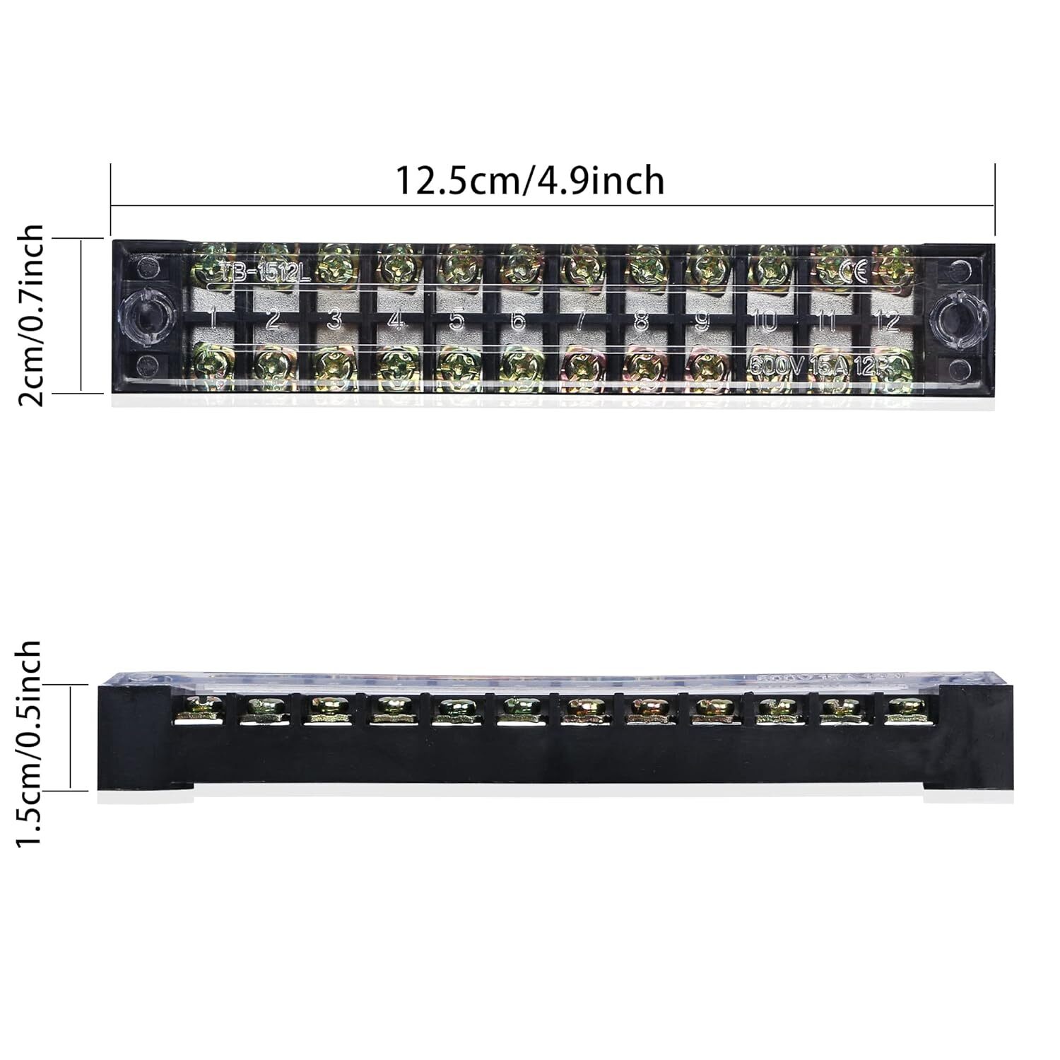5Pcs Dual Row 12 Positions Screw Terminal Electric Barrier Strip Block 15A 600V