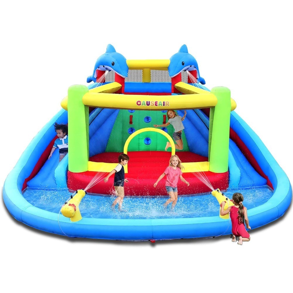 Inflatable Water Slide with Bounce House Styling Splashing Pool Double