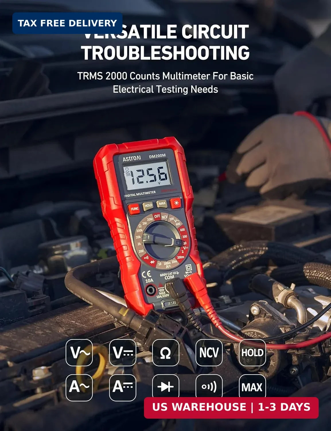 AstroAI Digital Multimeter Voltage Tester, TRMS 2000 Counts Volt Meter; Fast and