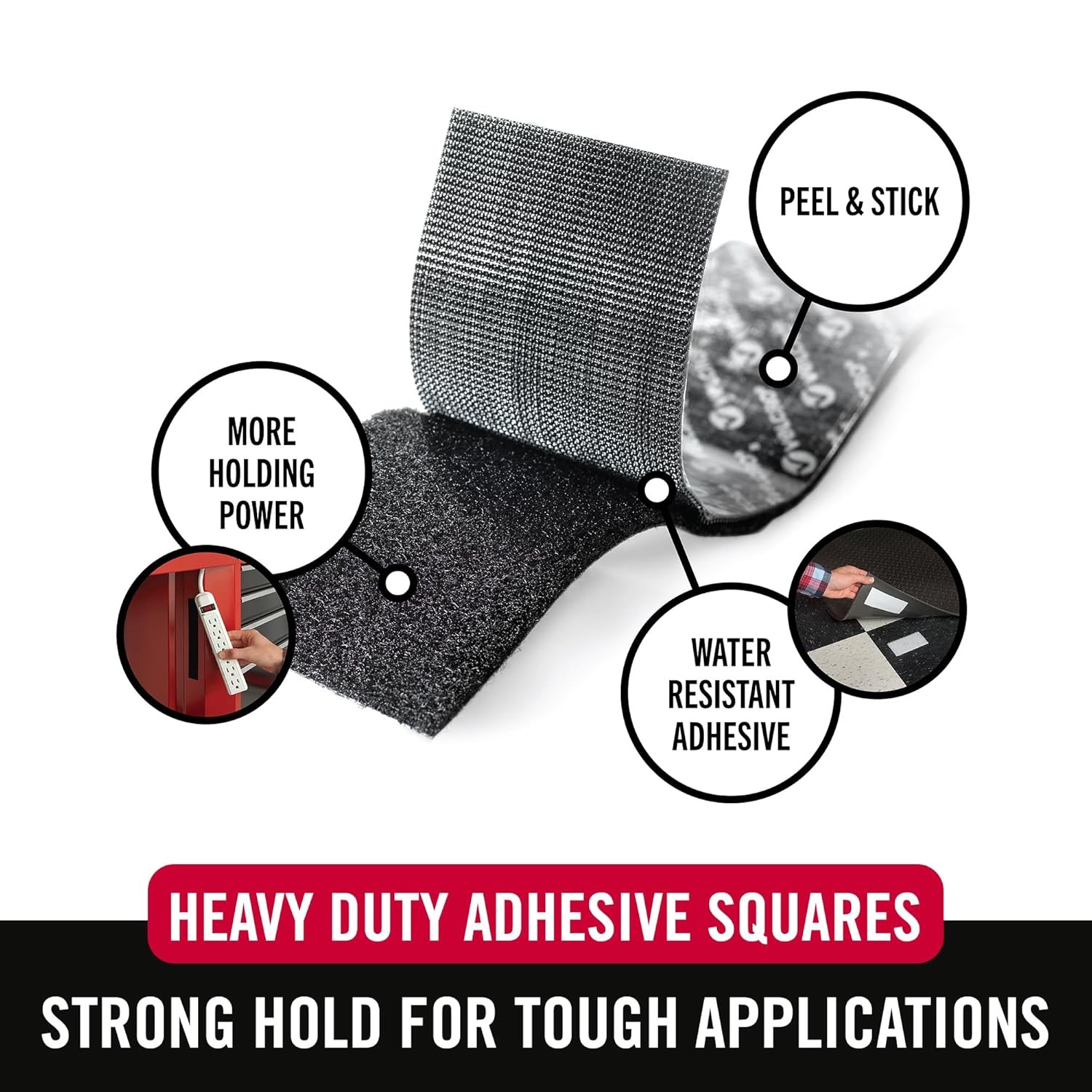 VELCRO Brand Heavy Duty Squares with Adhesive | 4 Sets, Black | 4Pk,