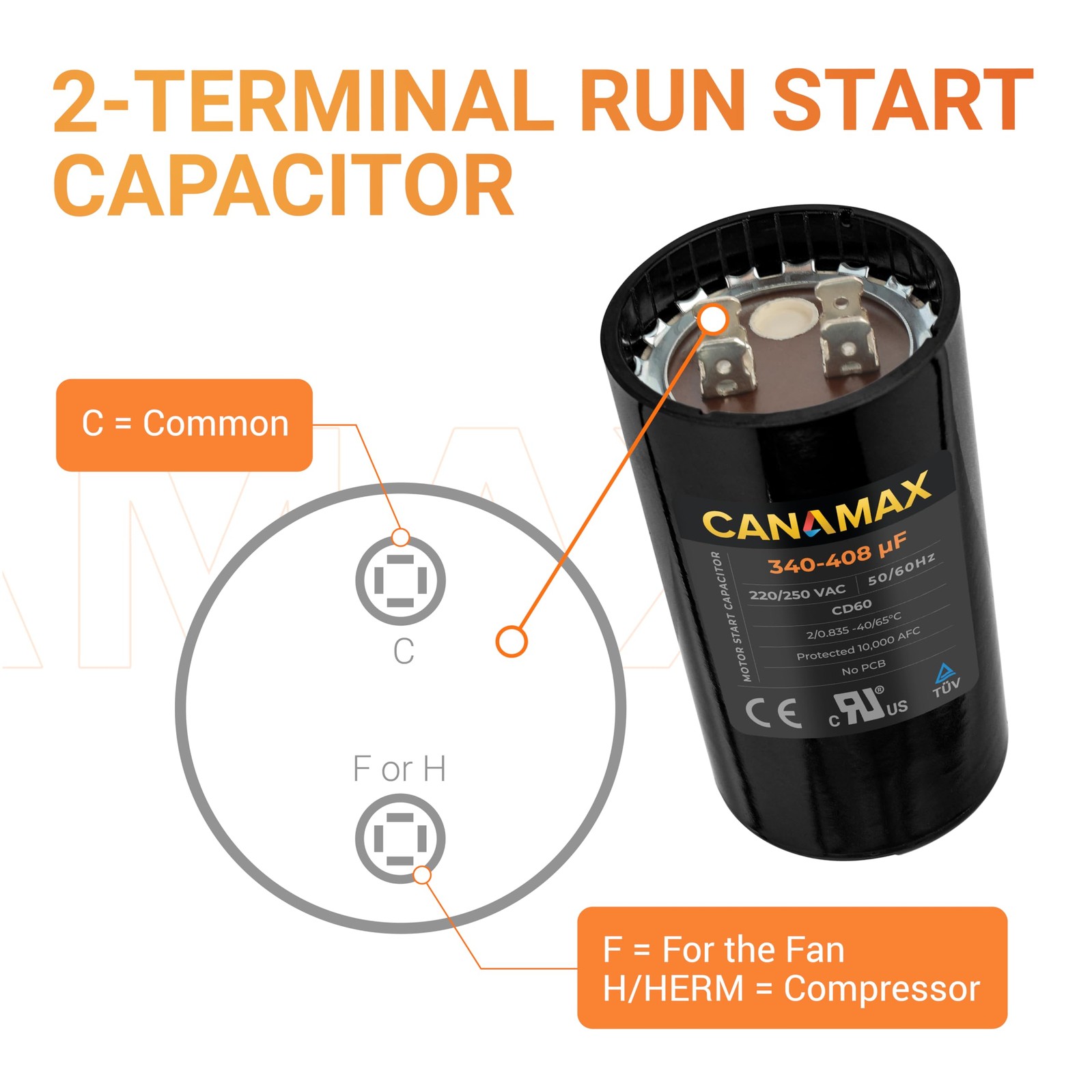 340-408 uF 340/408 MFD 220-250 VAC Volts ±20% Round Start Capacitor 50/60 Hz …