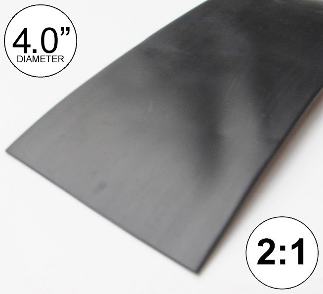 4″ ID Black Heat Shrink Tube 2:1 ratio 4.0″ wrap (8 inches) foot/ft/to 100mm