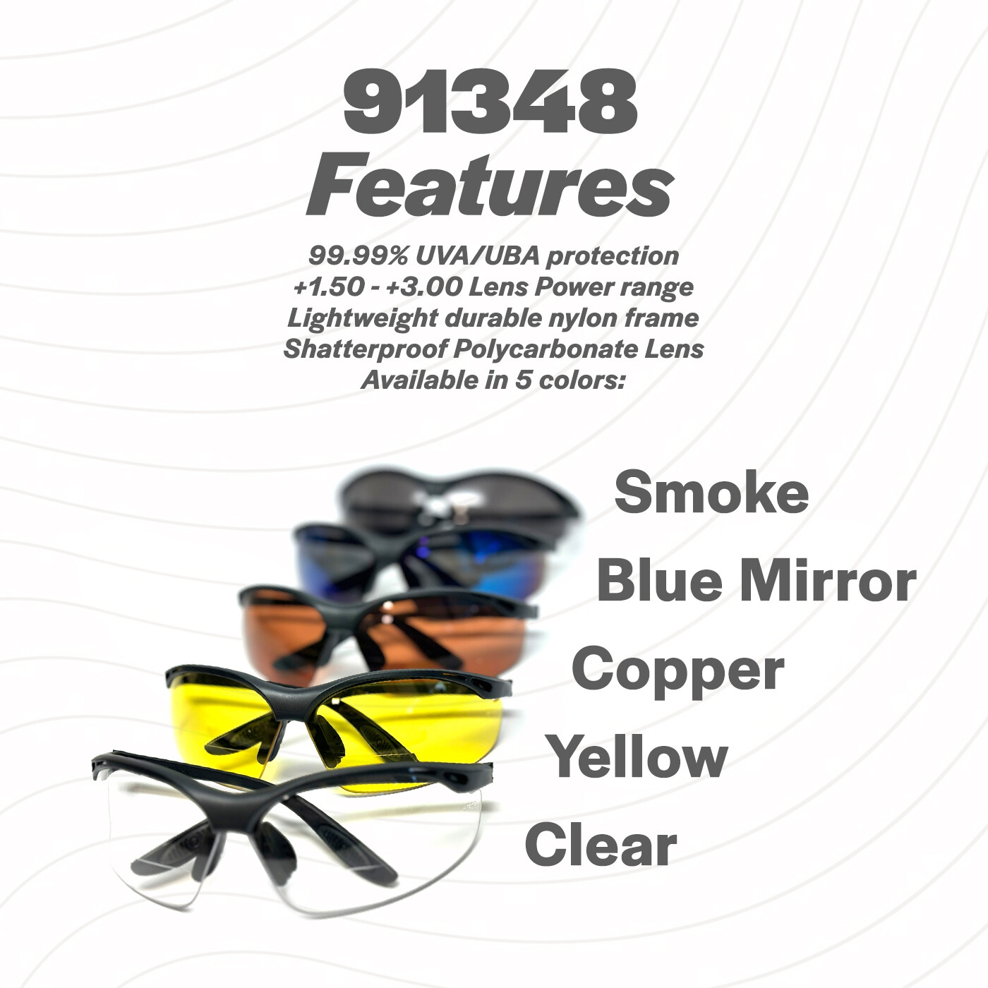 Calabria 91348 Bi-Focal Safety Glasses Shatterproof Blue Mirror Powers 1.00-3.00