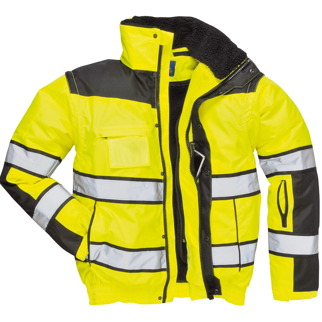 Portwest UC466 HiVis Reflective Bomber Rain Jacket with Waterproof Taped Seams