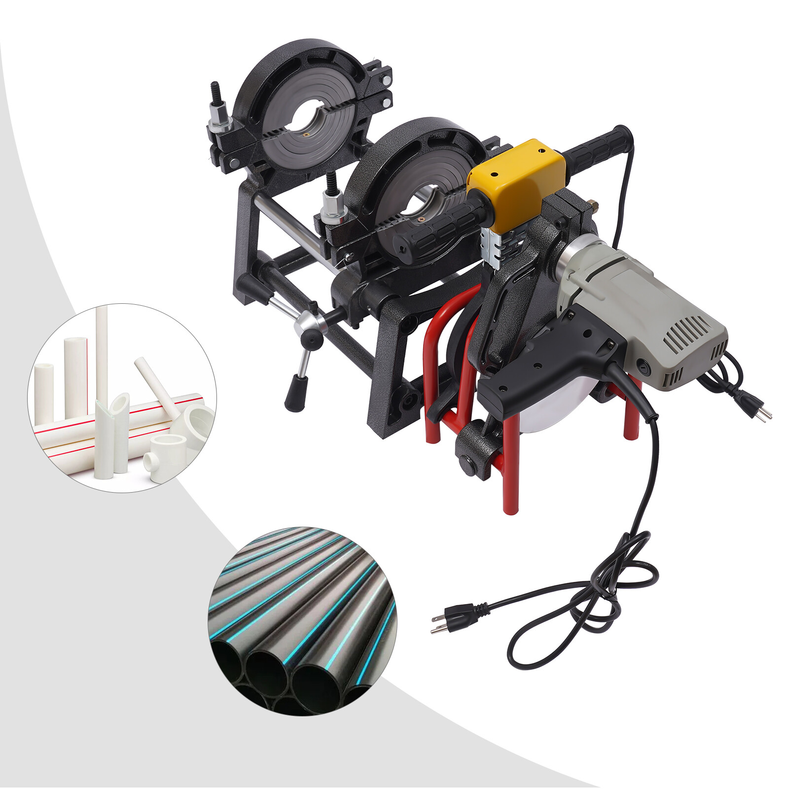 Pipe Fusion Welder 2 Clamps 63-200MM Manual PP PE HDPE Pipe Welding Machine 110V