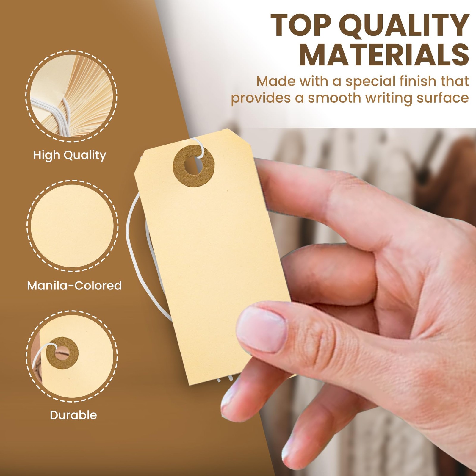 Manila Shipping Tags with Elastic Strings — Small Durable Blank Paper Tags 2¾…