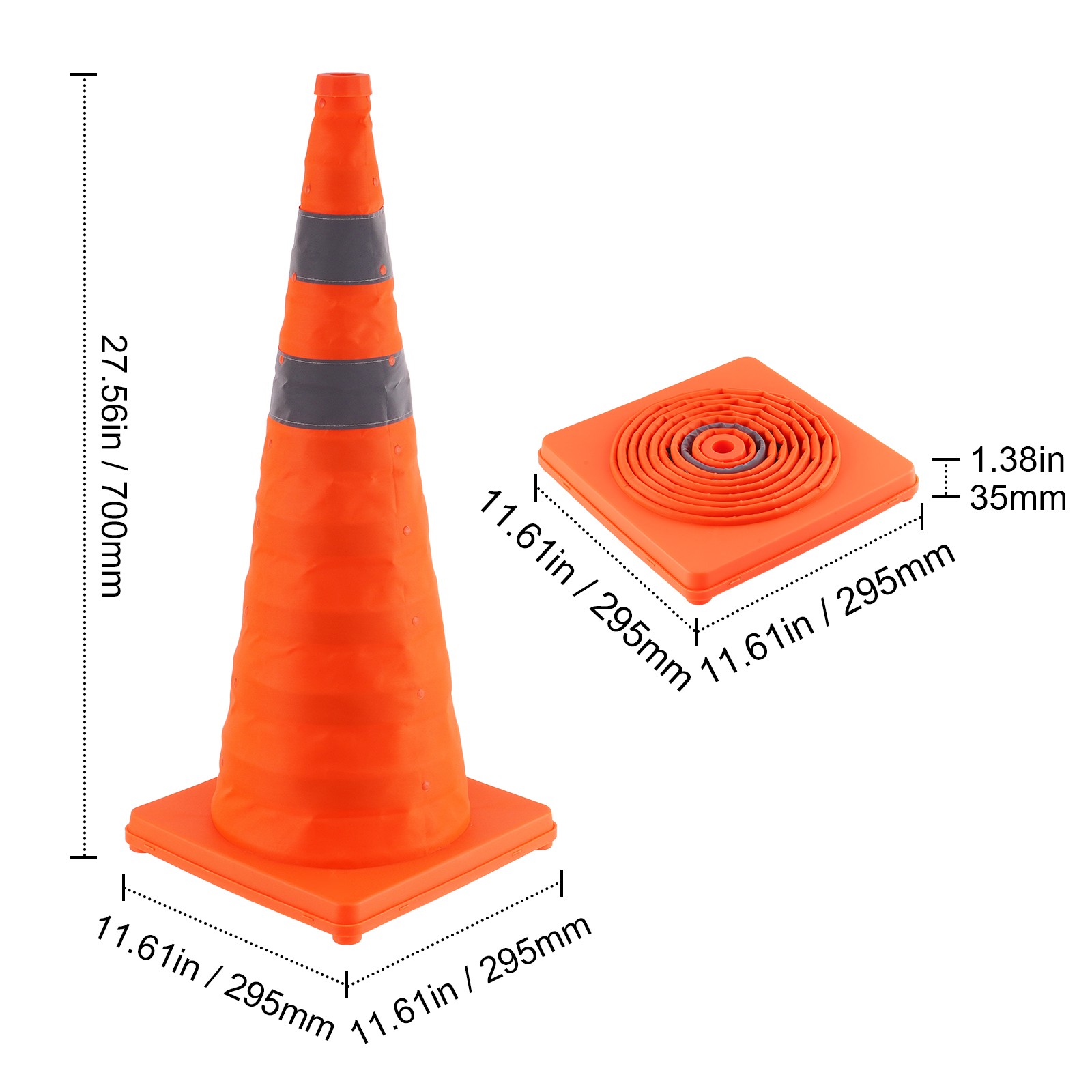 VEVOR Safety Cones 4 pcs 28″ Collapsible Traffic Cones with Reflective Collars