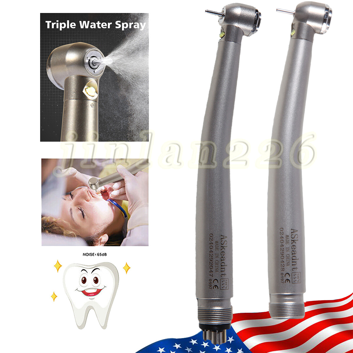 Askeadnt Dental E-generator LED High Speed Handpiece Push Button 2、4 Holes
