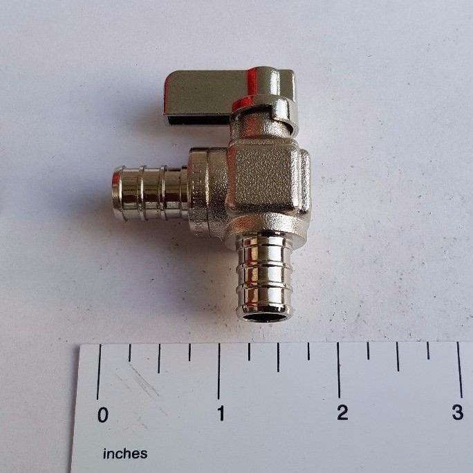 1) 1/2″ PEX X 1/2″ PEX ANGLE STOP VALVE, 1/4 TURN, FULL PORT LEAD-FREE BRASS NSF