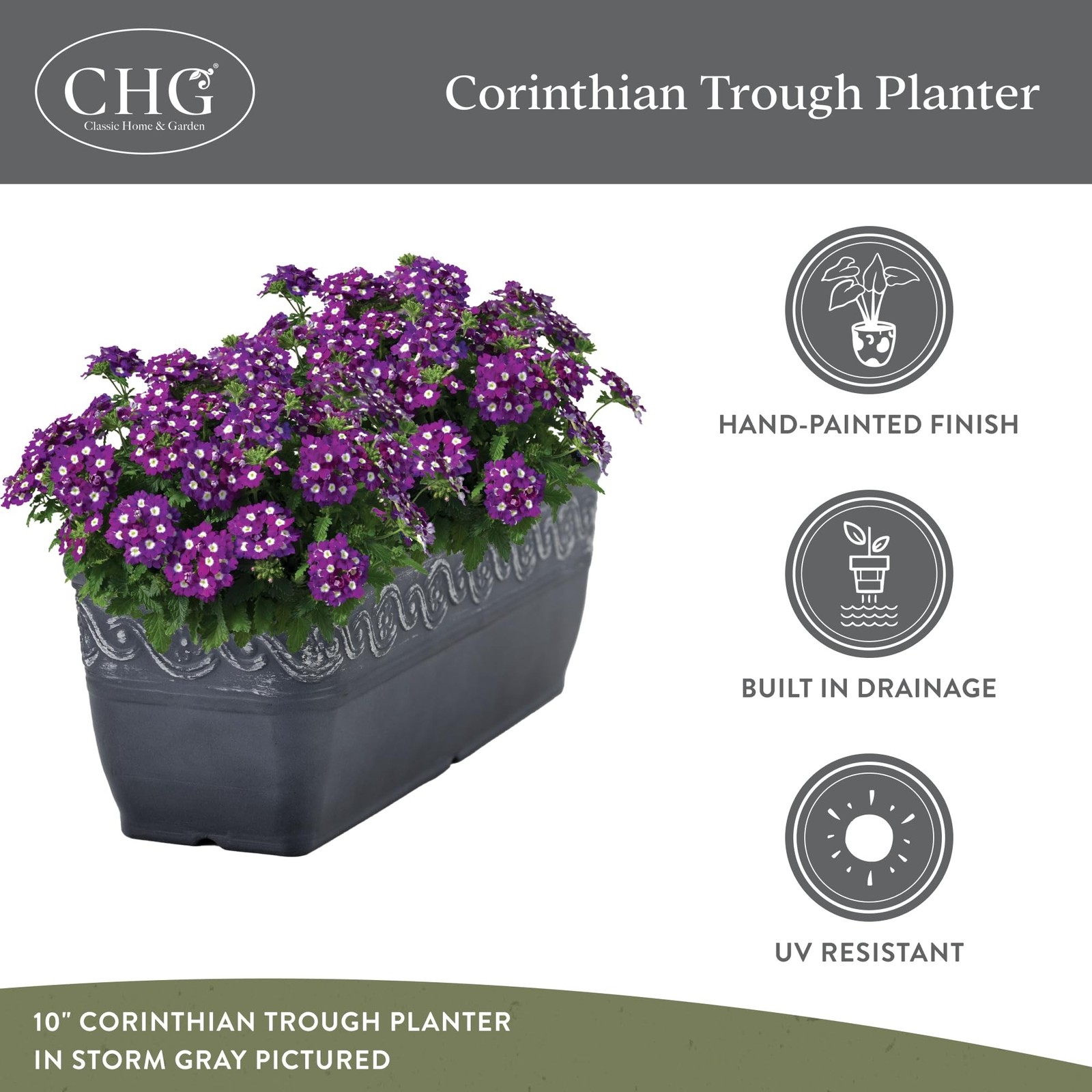 Classic Home and Garden Corinthian Trough Planter, 10″, Bronze, Pack of 3 10′