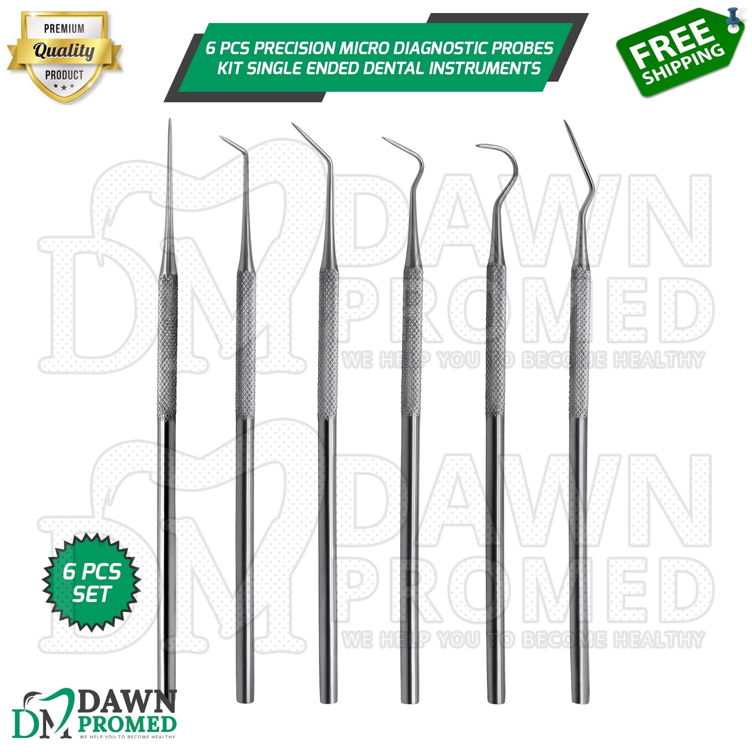 6 Pcs Precision Micro Diagnostic Probes Kit Single Ended Dental Instruments