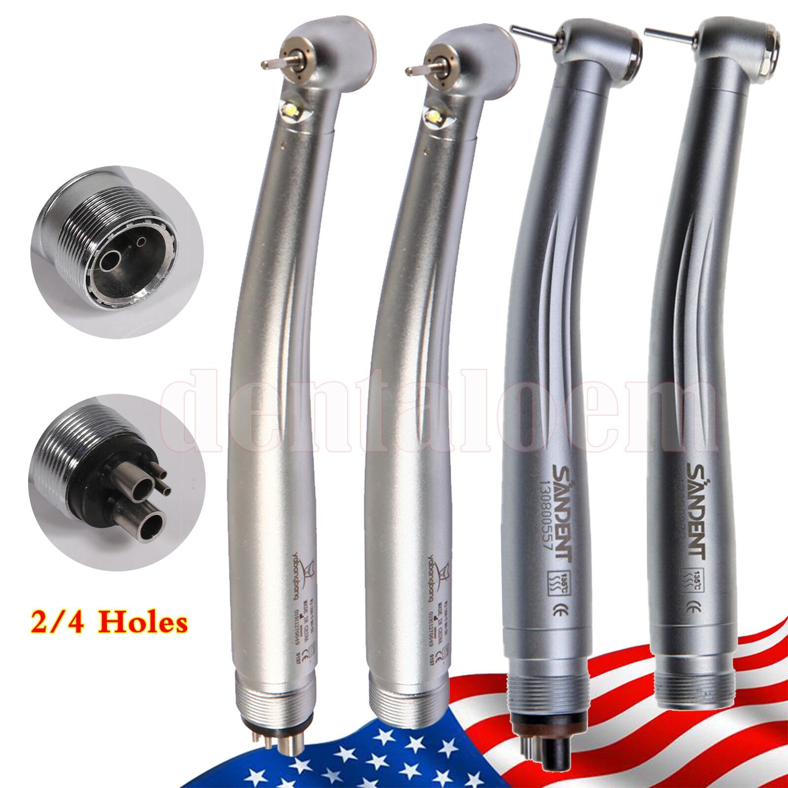 USA Dental High Speed Push Button Handpiece 2/4Hole E-generator Optic LED/No LED