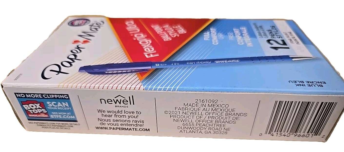 Box of 12 – NEW! FlexGrip Ultra Recycled Ballpoint Pen, Stick, Fine 0.8mm BLUE!