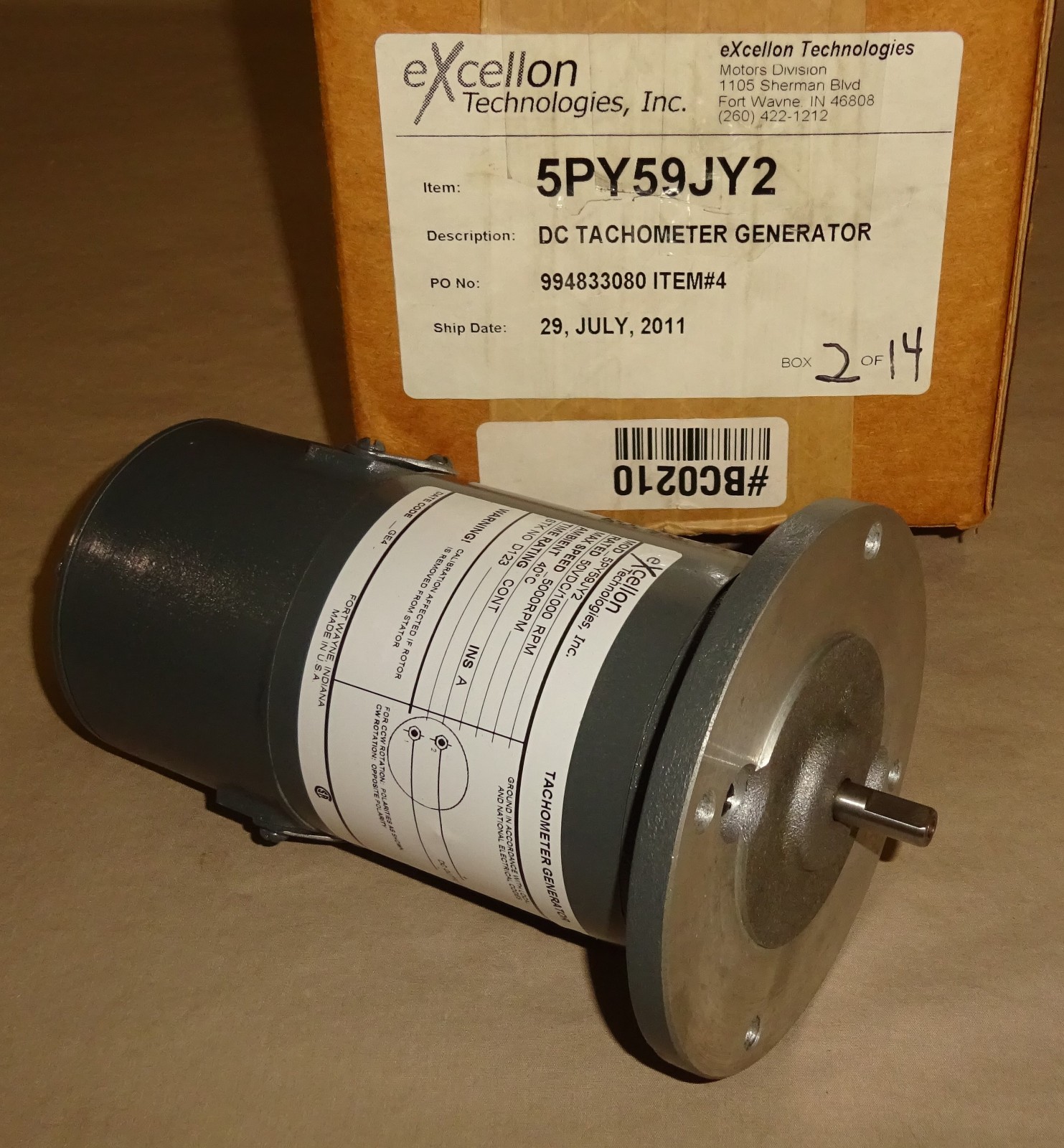 Excellon 5PY59JY2 DC Tachometer Generator Rated 50VDC / 1000RPM NEW