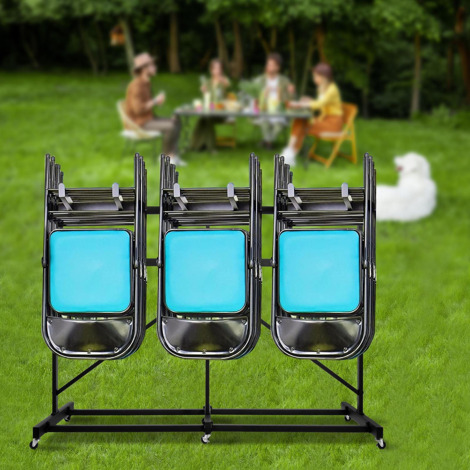12 Tables+42 Chairs Folding Chair Cart Folding Chair Rack 660lbs Heavy Duty