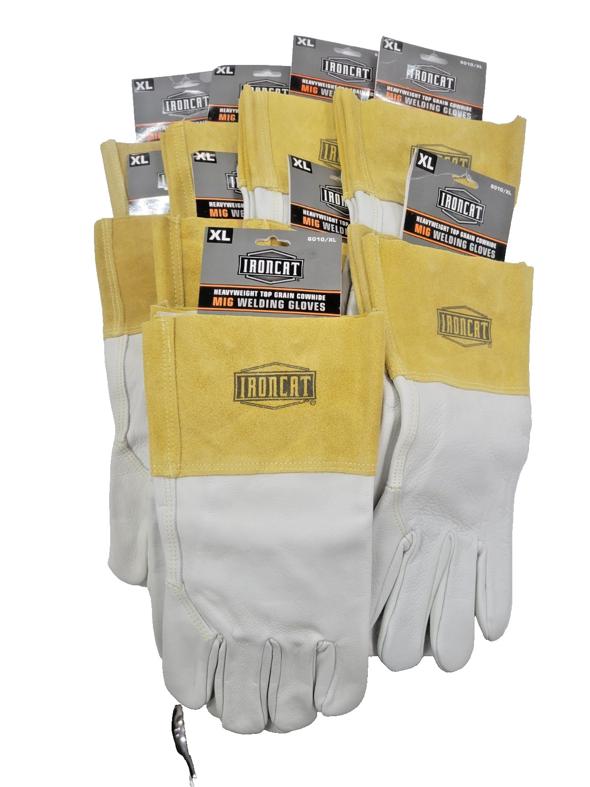 Ironcat Welding Gloves, Gauntlet Cuff, Wing Thumb, A Cowhide, XL, 9 PK 6010/XL
