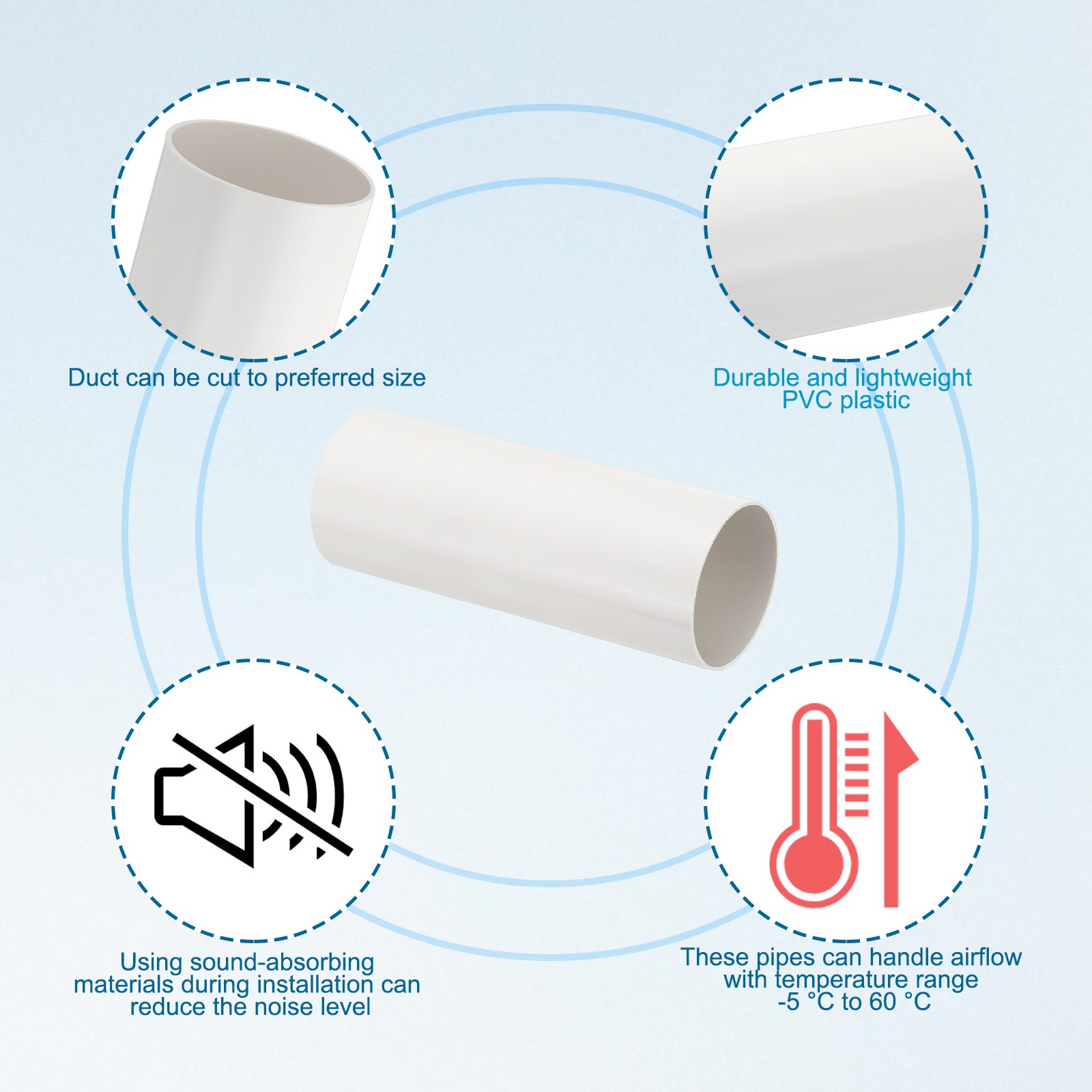 110mm/4.3″ Round Ventilation Duct, 12″ Long Rigid Ducting Pipe Connector