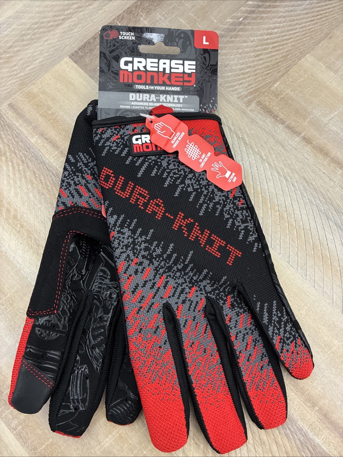 Grease Monkey Dura-knit Large Gloves Black Grey Extreme Grip – 1 Pair
