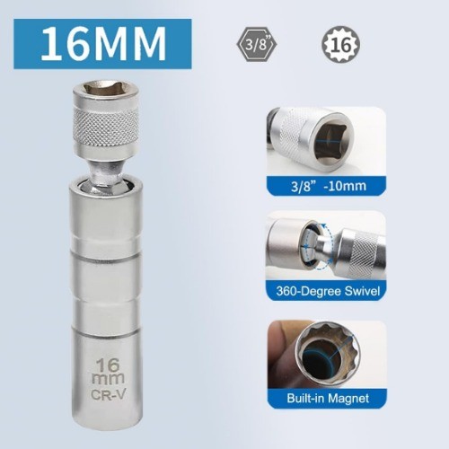 5/8-Inch (16mm) Thin Wall Magnetic Spark Plug Socket, 3/8″ Drive 12-Point with 3