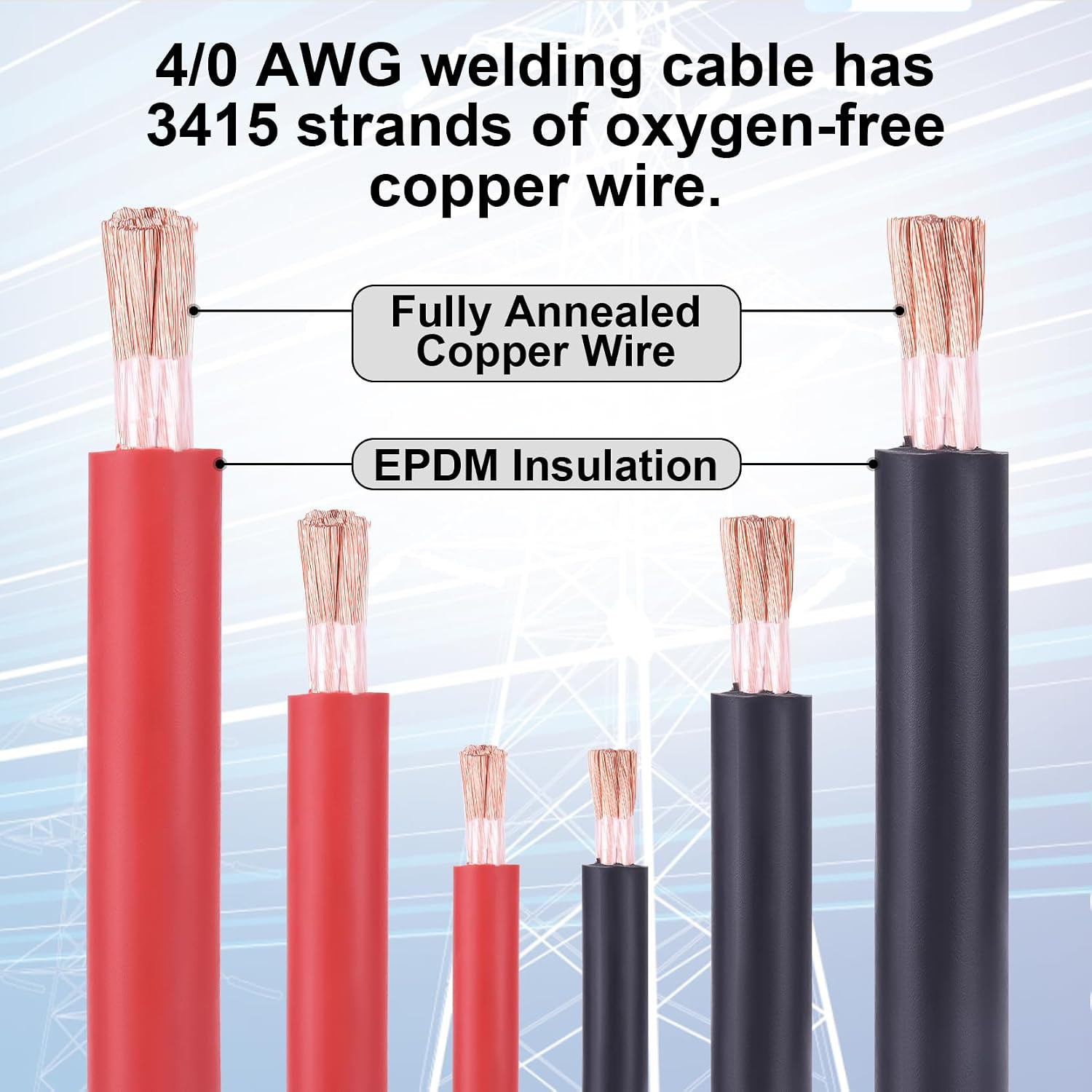 4/0 Battery Cable, 5FT Red + 5FT Black 4/0 Welding Cable, Stranded Oxygen-Free P