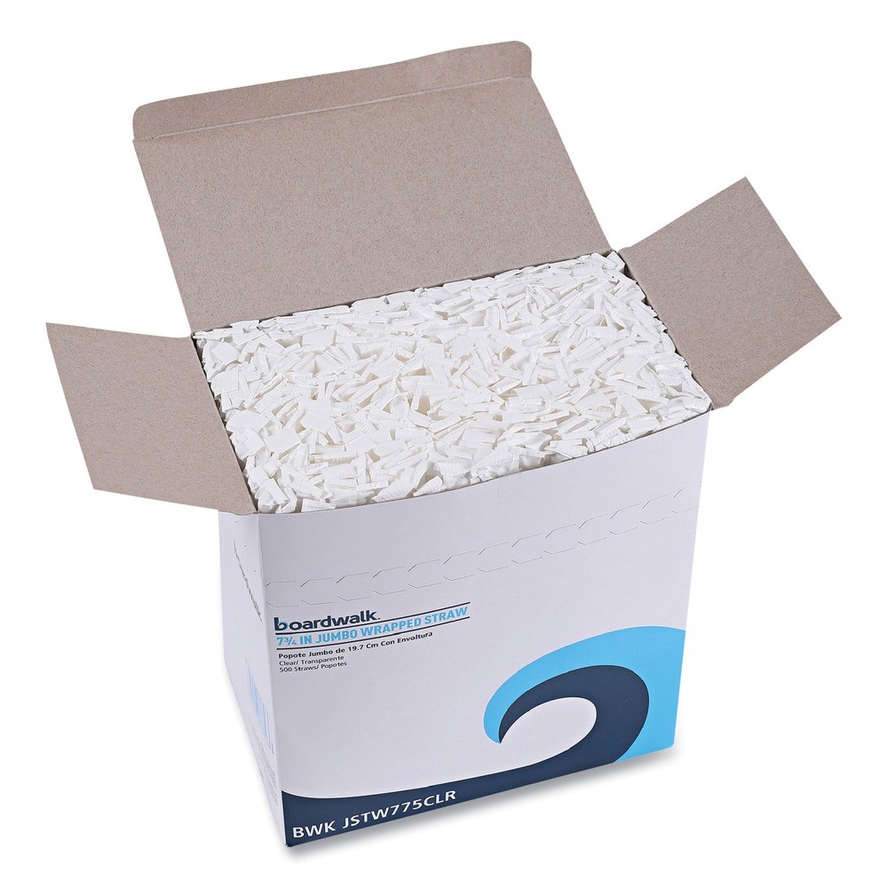 Boardwalk JSTW775CLR 7.75 in. Wrapped Jumbo Straws – Clear (12500/Carton) New