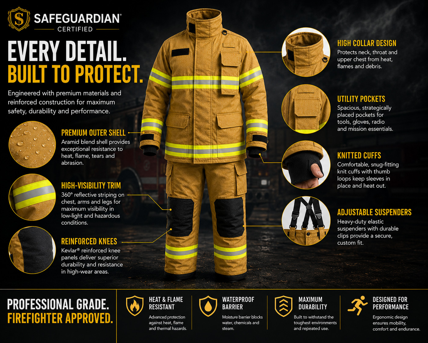 DYOB Firefighter Suit Fire Suit Turnout Gear Jacket/Pants w/ Overall straps NFPA