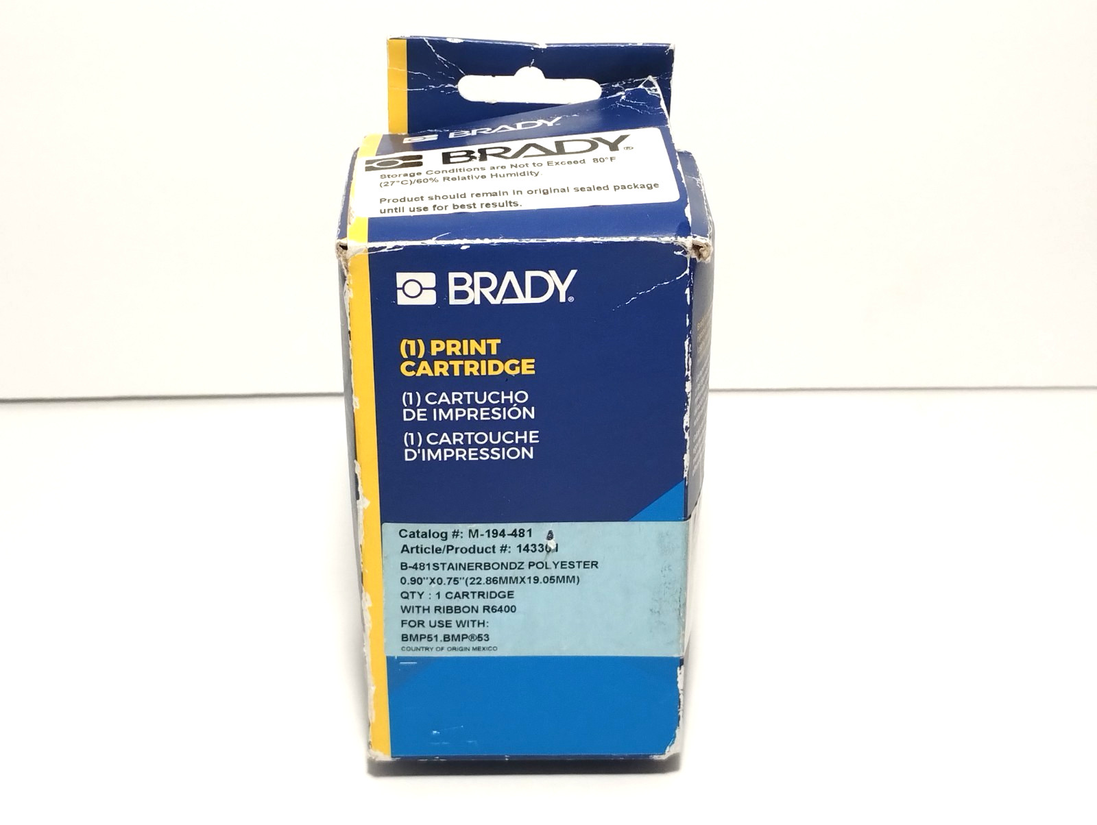Brady M-194-481 Printer Label Cartridge 0.9in x 0.75in Polyester for BMP51 BMP53