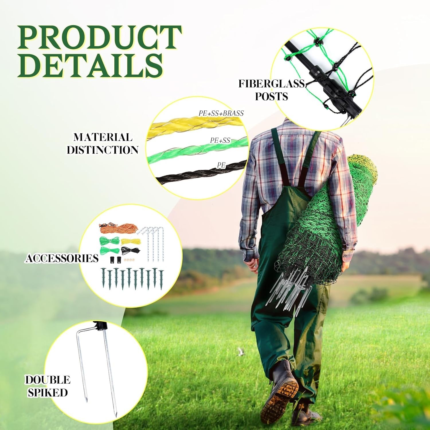 Electric Fence Chicken Netting Kit, 48″ X 164′, Solar Electric Fence for Poultry