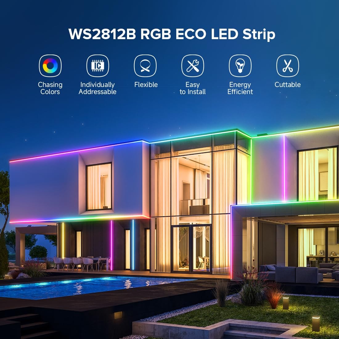 Black WS2812B LED Strip Light 3.3 Ft 144 LEDs IP30