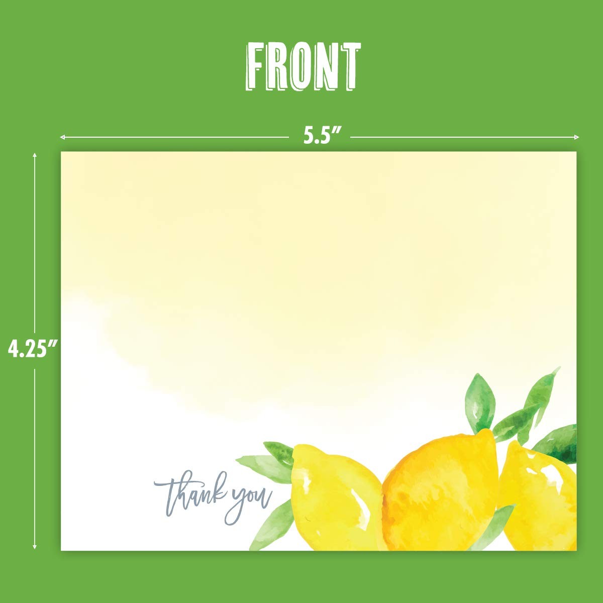 Koko Paper Co Lemon Thank You Cards | 25 Flat small, Yellow, Green, White