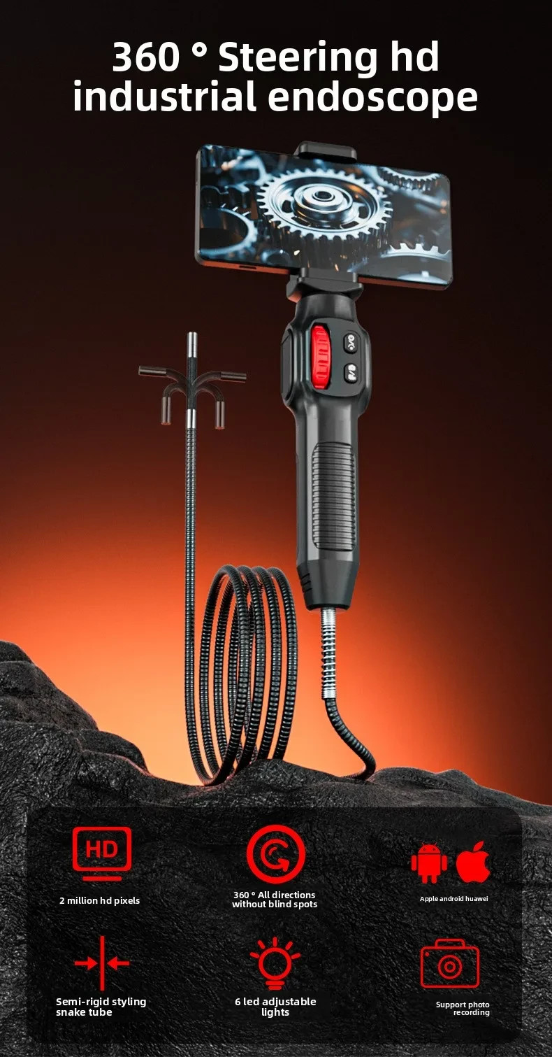 3.3ft Semi Rigid Endoscope 2-Way 180° Inspection Camera Articulating Borescope