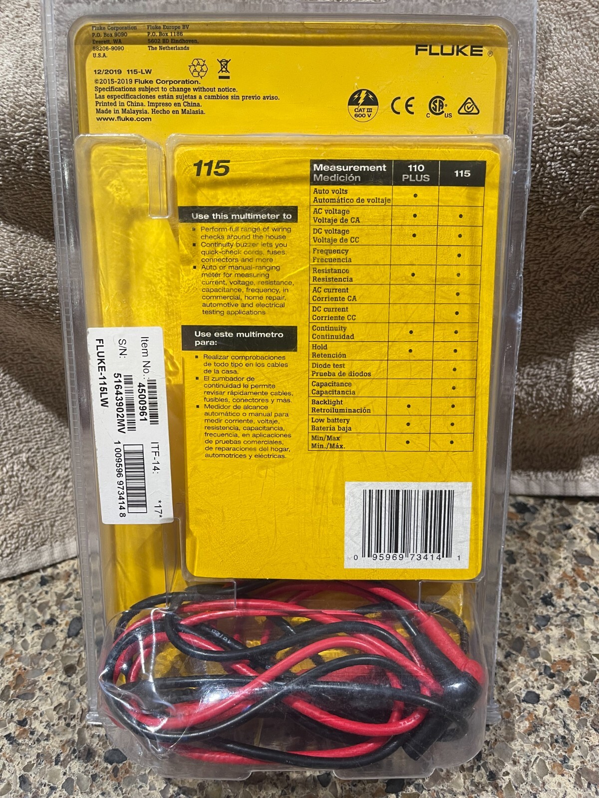 NEW! Fluke 600V True-RMS Field Technicians Digital Multimeter – FLUKE-115-LW