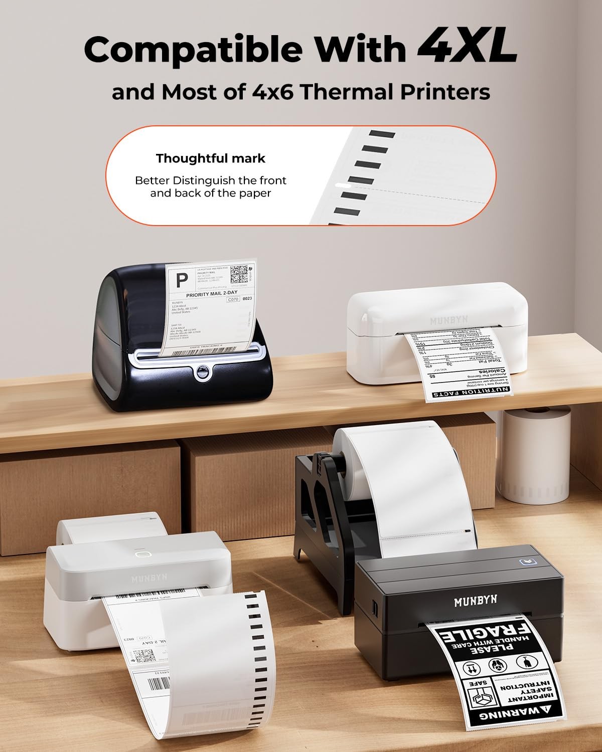 MUNBYN 4″x6″ Direct Thermal Printer Label, Shipping Labels Compatible with Rollo