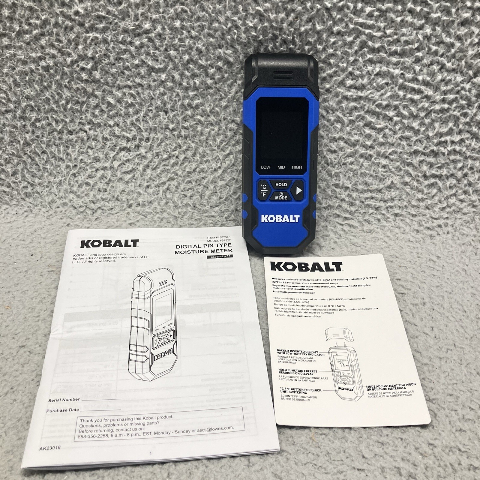 Kobalt Pin Type Digital Moisture Meter Moisture & Temperature Indicator Display