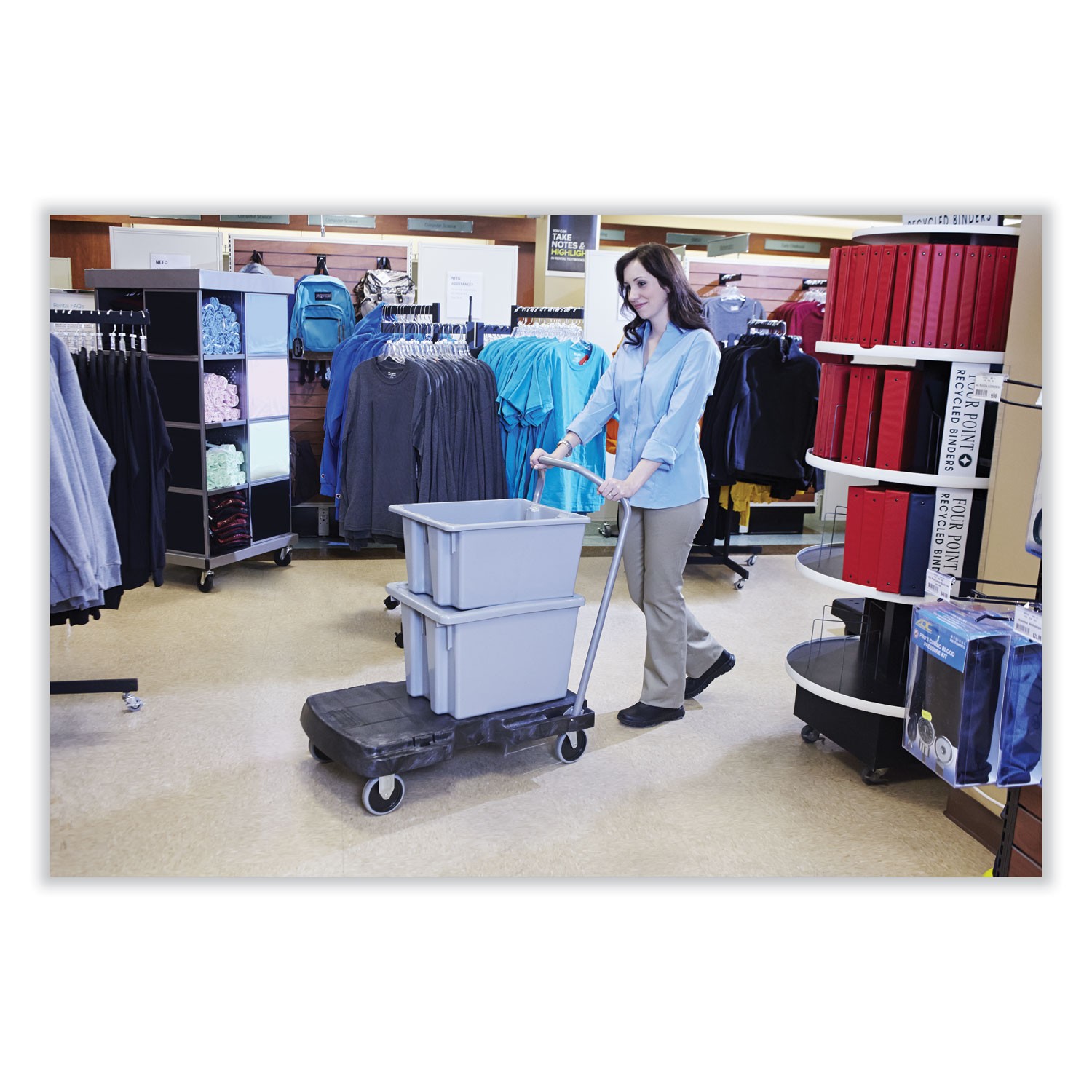 Rubbermaid® Commercial Triple Trolley, 500-lb Cap, 20-1/2w x 32-1/2d x 7h, Black