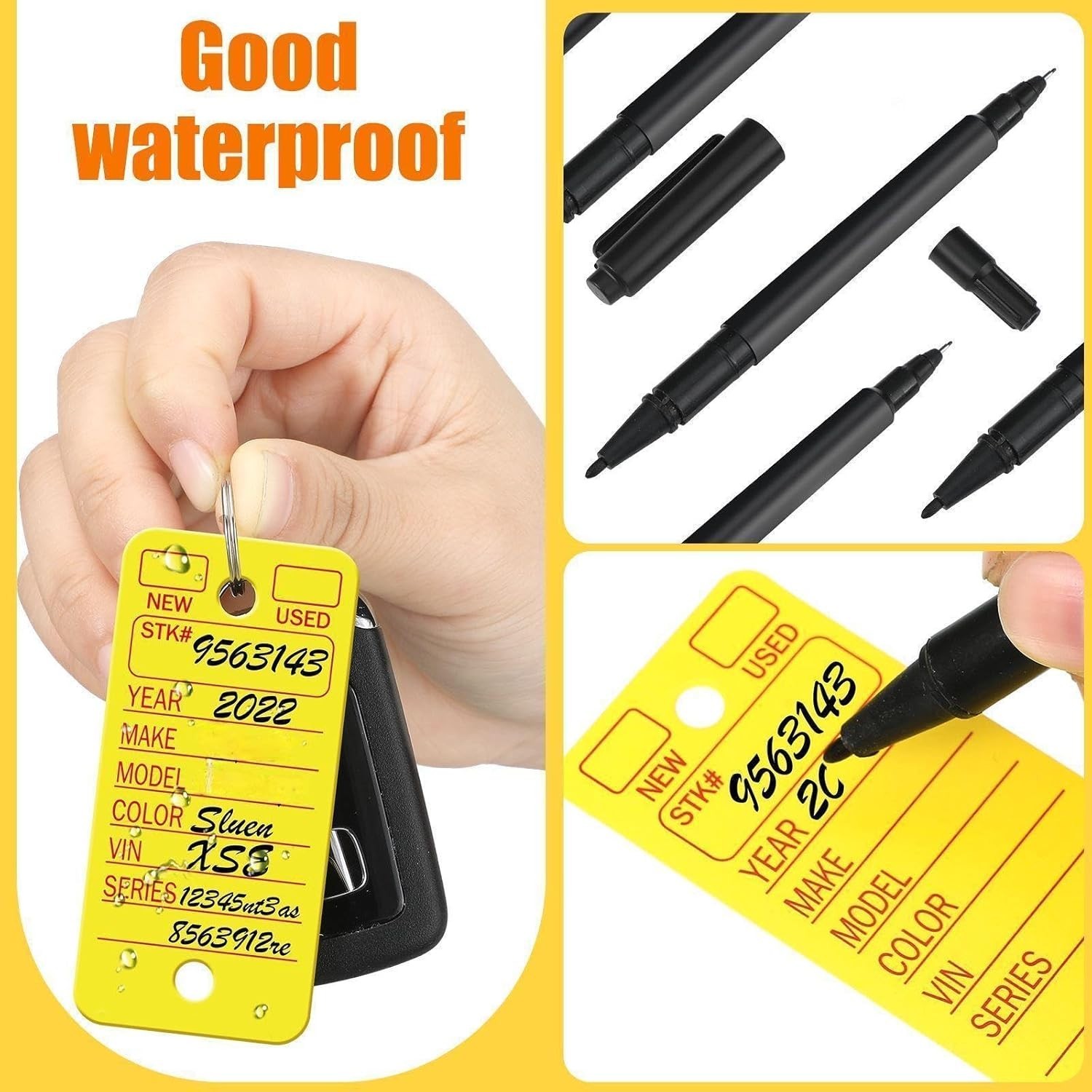 500 Pcs Key Tags with Labels Car Dealership 1.38 x 2.99 inches, Yellow