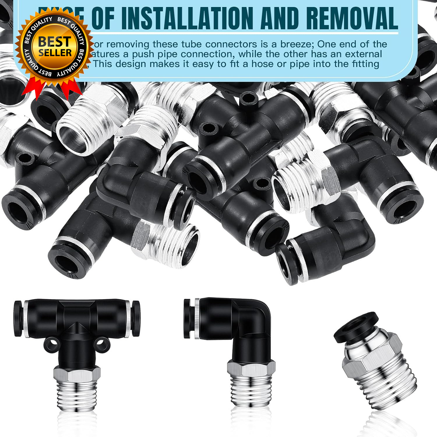 12 Pcs Push to Connect Fittings 1/4 Inch Tube OD X 1/4 NPT Air Line Pneumatic
