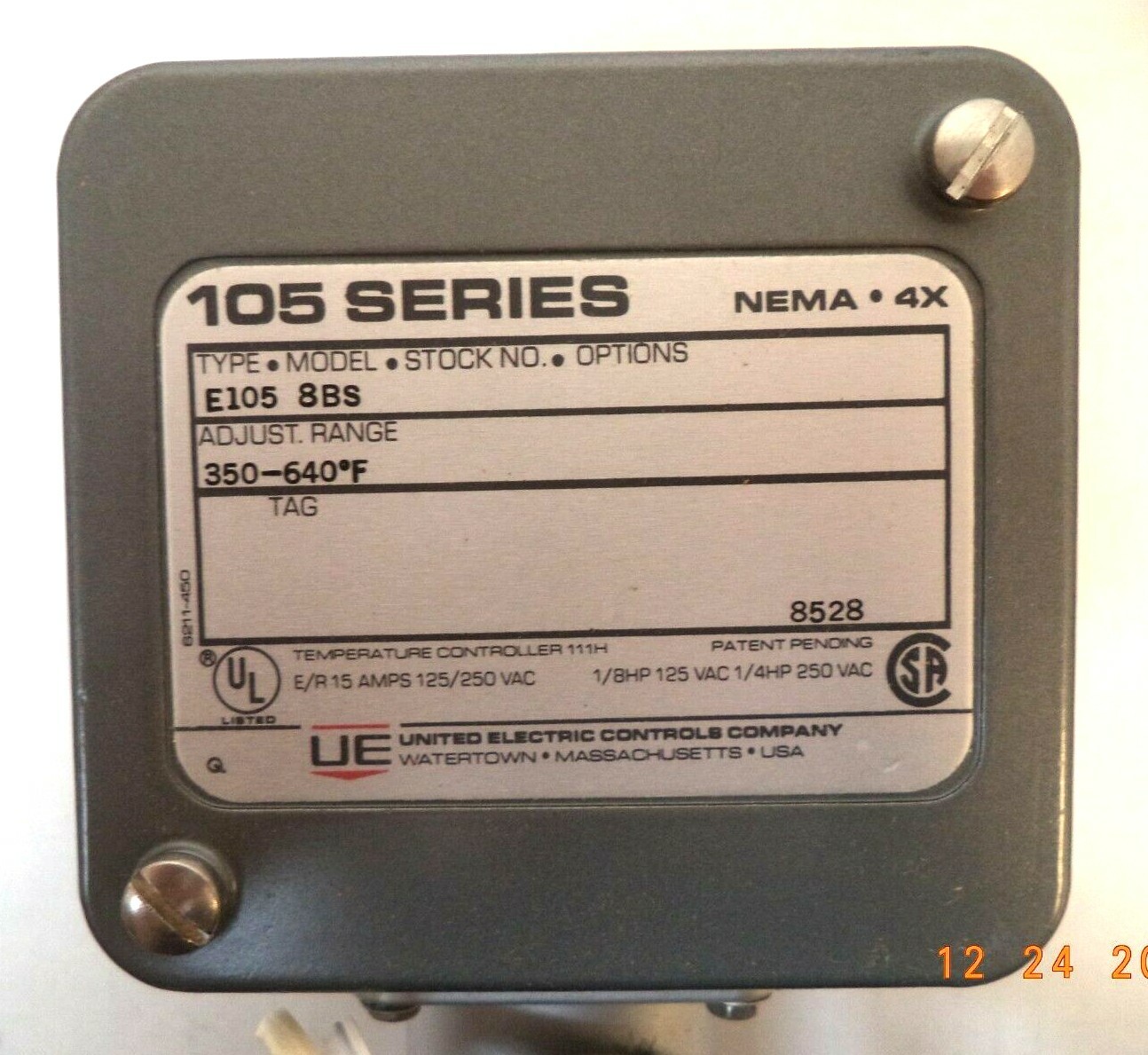 350-640F Range Capillary Thermostat Temperature Control Unit, P/N E105-8BS