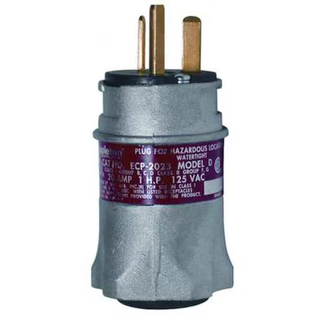 Appleton Electric Ecp-2023 Straight Blade Plug, 1 Hp, 20 A, Gray