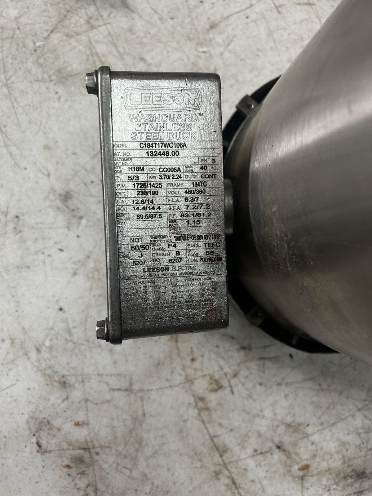 Leeson 132448.00 Washdownmotor, 5Hp, 1725Rpmtc, 230/460Vac Free Shipping