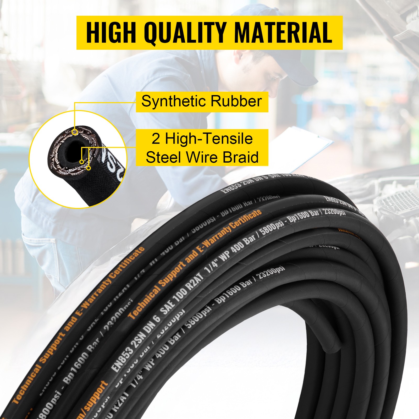 Uimoso Hydraulic Hose 100ft R2 Coiled Hose with 5800 PSI Pressure Capacity