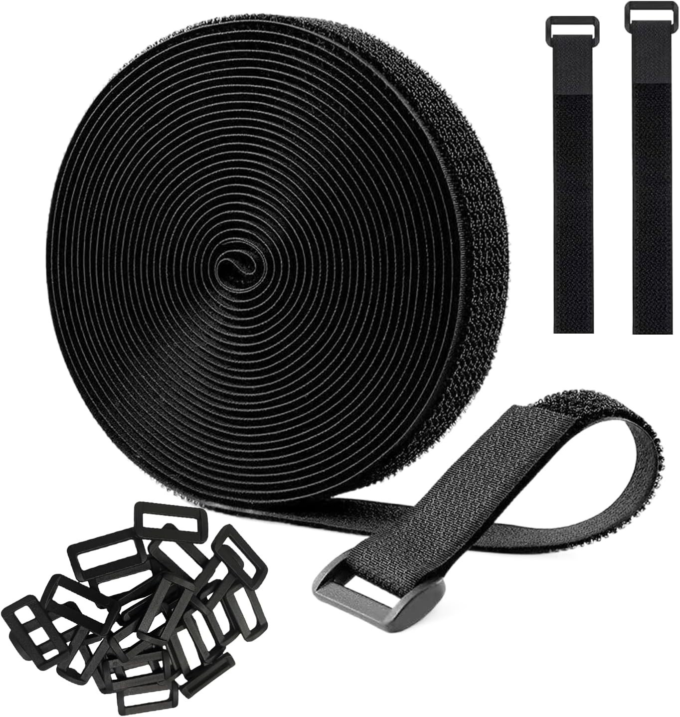 Customizable Cable Management Straps 1in x 16ft with 24 Hook & Loop Fasteners