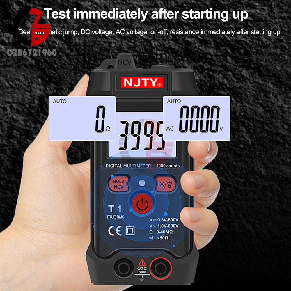 T1 Digital Automatic Multimeter Small AC DC Voltage 600V 0Ω~40MΩ 4000 Backlight