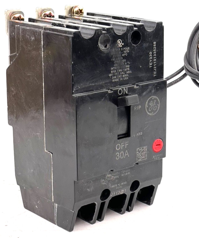 GE TEY330ST12 30 Amp 3 Pole Shunt Trip Circuit Breaker 480/277V Bolt On — QTY 1