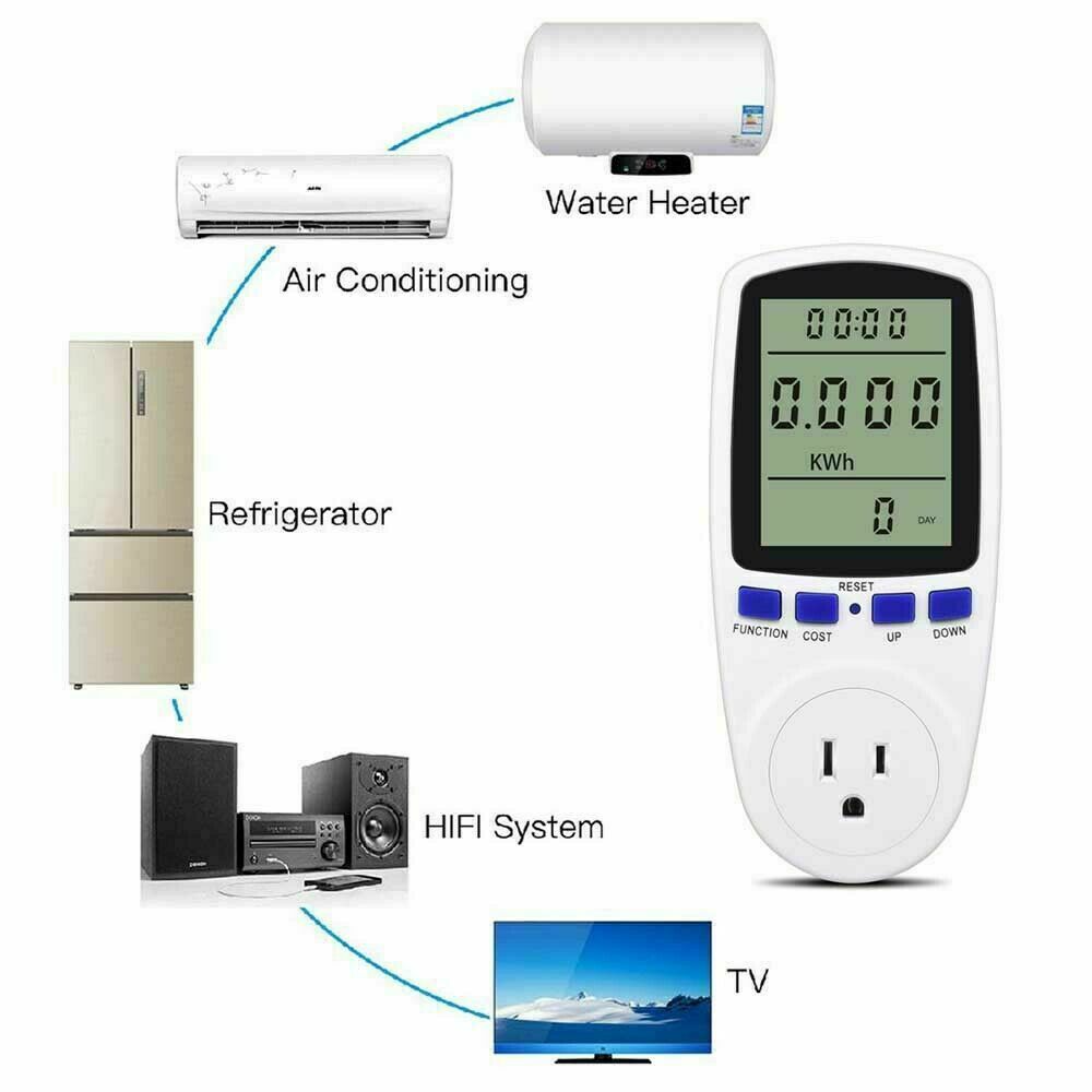 LCD Power Meter Consumption Energy Analyzer Watt Amps Volt Electricity Monitor