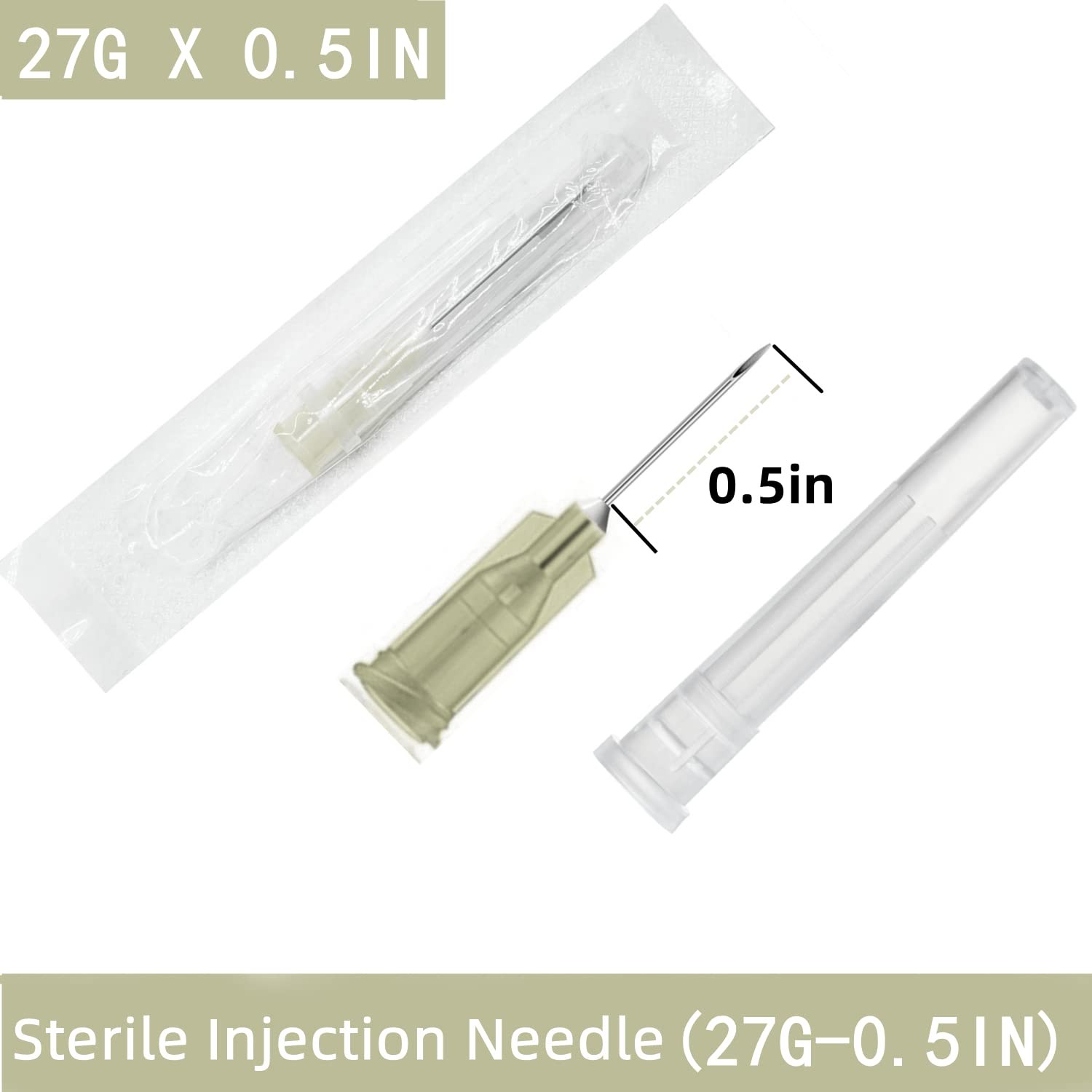100 Pack 27Ga 1/2 Inch Sterile Disposable Injection Needle with